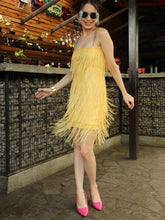 Polyester Lemon Yellow Fringe Empire Dress