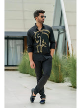 Black Cotton Sequined Party Cocktail Shirt