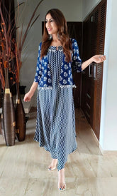 Muslin Silk Navy Blue Jumpsuit Set