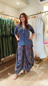 Elegant Blue Drape Skirt Set