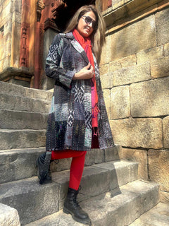 Patola Silk Kantha Patchwork Trench Coat