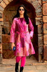 Patola Silk Kantha Patchwork Trench Coat