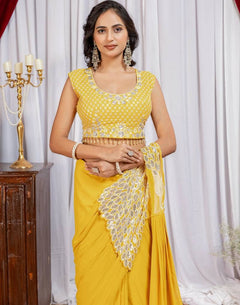 Noor Zahra Luxe Embroidered Saree (Ready-To-Wear) with Blouse