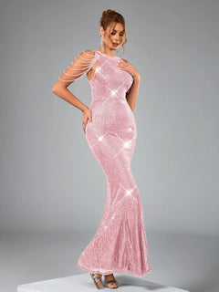 Black Sequinned Party Gown