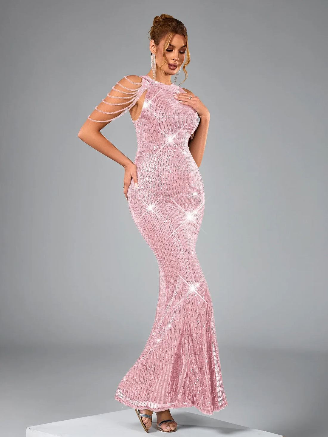 Black Sequinned Party Gown
