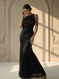 Black Sequinned Party Gown