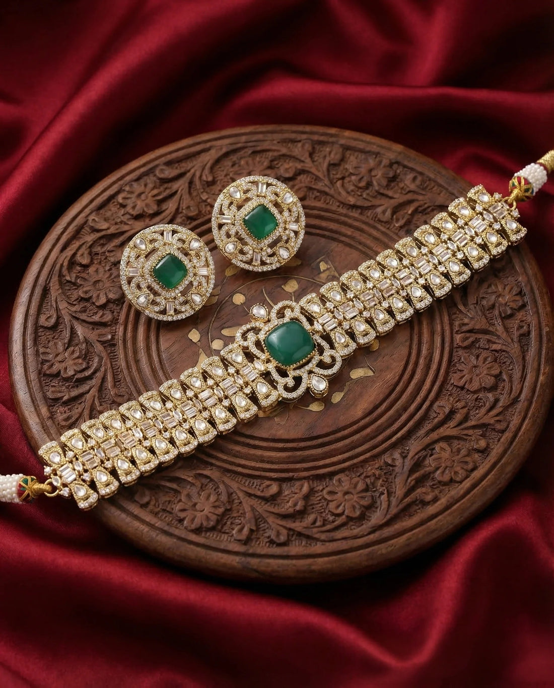 Royal Moissanite Ruby Choker Necklace Set with Statement Earrings