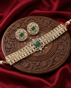 Royal Moissanite Ruby Choker Necklace Set with Statement Earrings