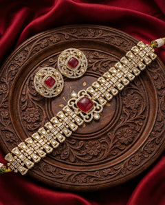Royal Moissanite Ruby Choker Necklace Set with Statement Earrings