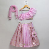 Lavender Organza Chanderi Off Shoulder Lehenga