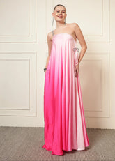Pink Satin One-Shoulder Diamond Maxi