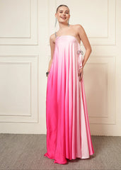 Pink Satin One-Shoulder Diamond Maxi