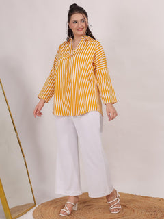 Yellow Striped Crepe Collar Top
