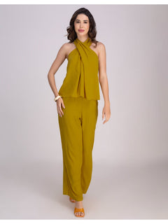 Brown Viscose Rayon Halter Co-Ord Set