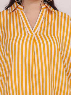 Yellow Striped Crepe Collar Top