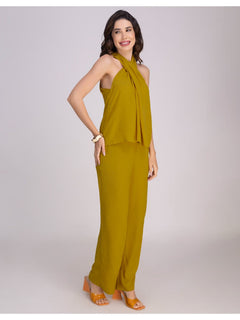 Brown Viscose Rayon Halter Co-Ord Set