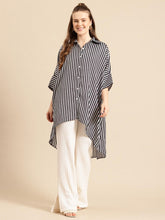 Black Striped Crepe Hi-Low Shirt