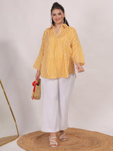Yellow Striped Crepe Collar Top
