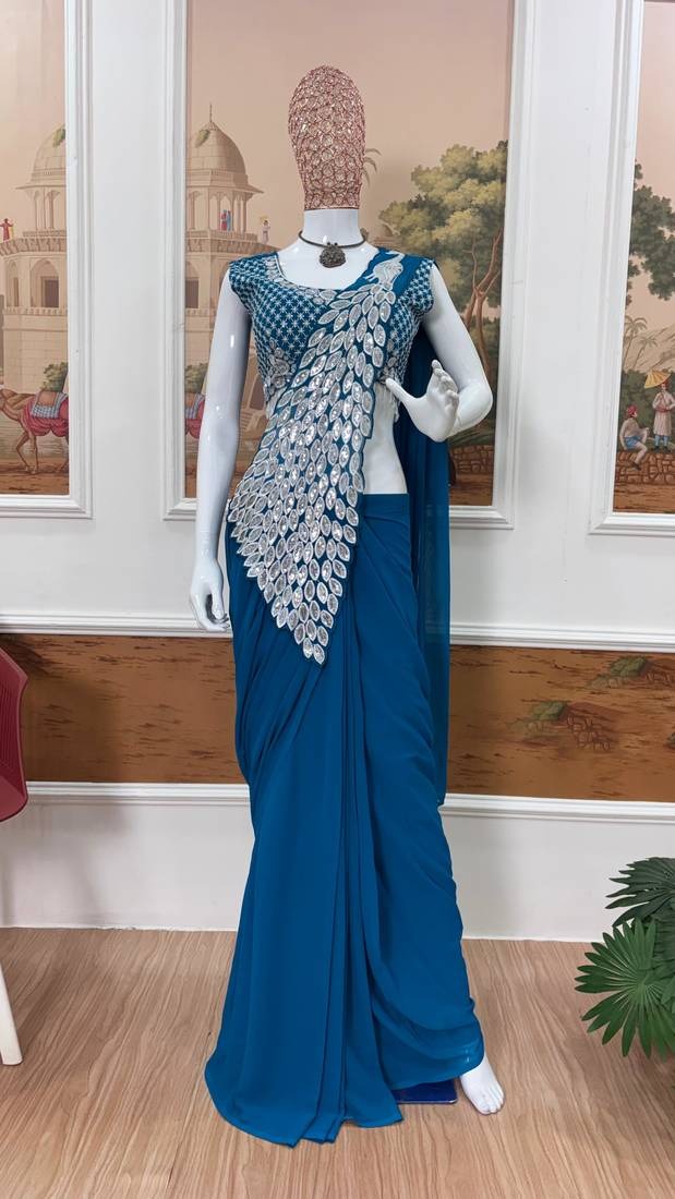 Noor Zahra Luxe Embroidered Saree (Ready-To-Wear) with Blouse