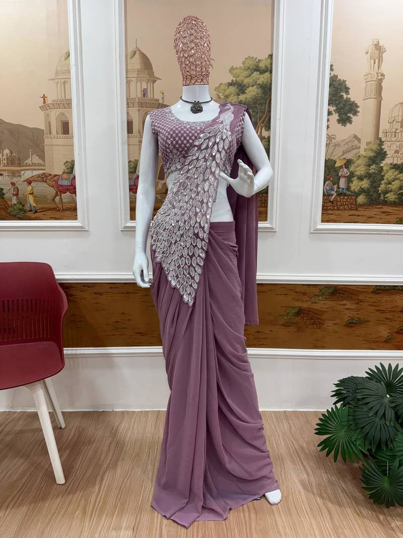 Noor Zahra Luxe Embroidered Saree (Ready-To-Wear) with Blouse