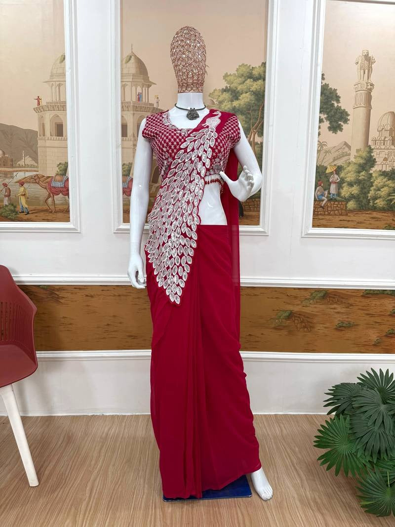 Noor Zahra Luxe Embroidered Saree (Ready-To-Wear) with Blouse