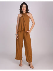 Brown Viscose Rayon Halter Co-Ord Set