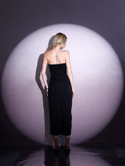 Black Sequined Strapless Midi Dress