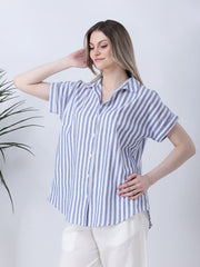 Blue Striped Linen Loose Shirt