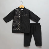 Black Cotton Silk Kurta Pyjama Jacket Set