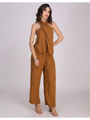 Brown Viscose Rayon Halter Co-Ord Set