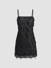 Black Sequin Geometric Tassel Mini Dress