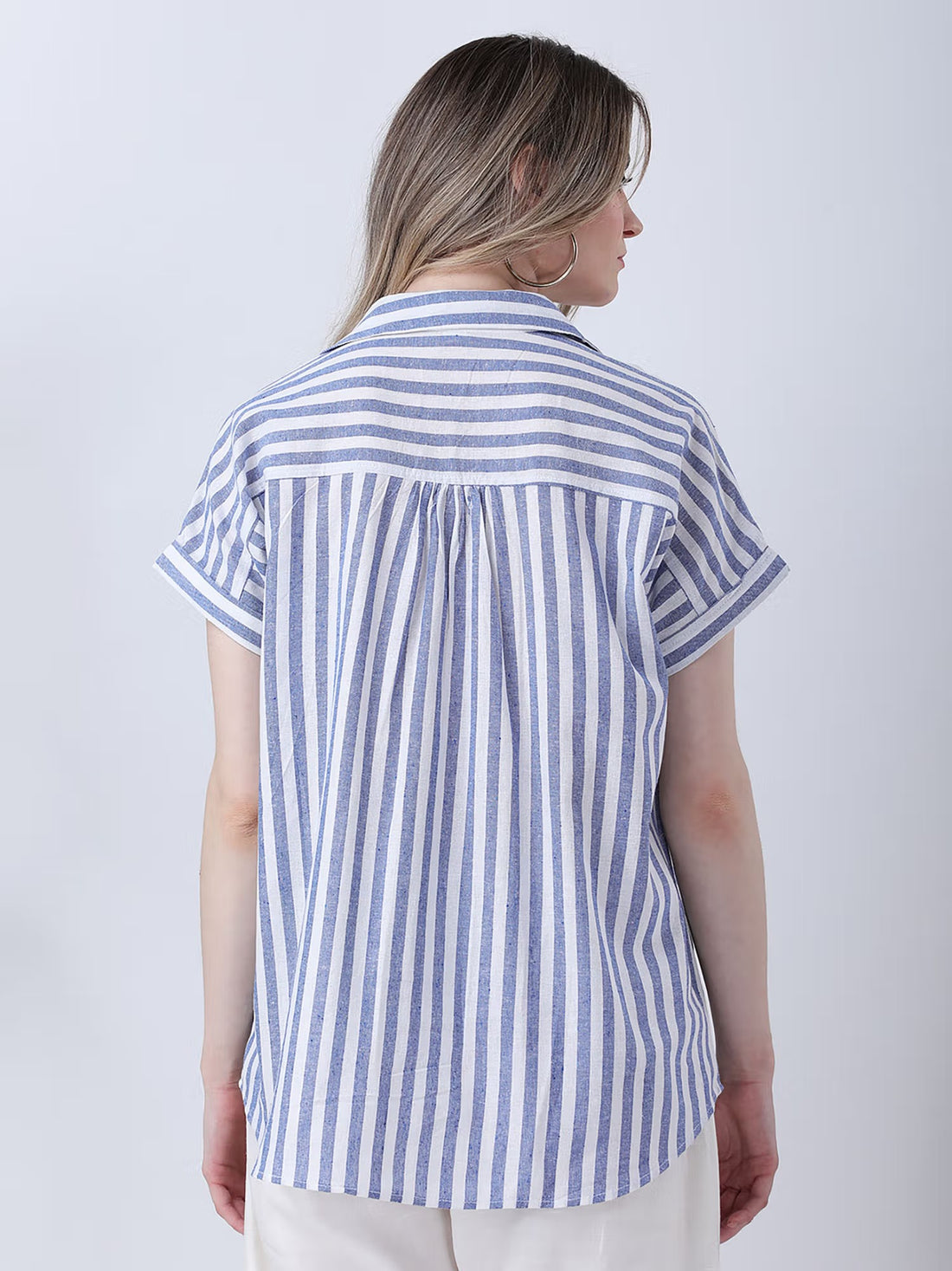Blue Striped Linen Loose Shirt