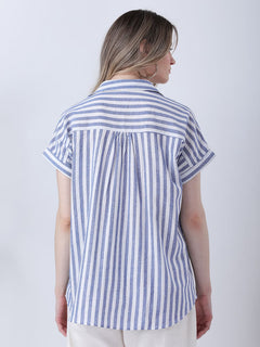 Blue Striped Linen Loose Shirt