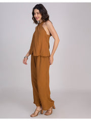 Brown Viscose Rayon Halter Co-Ord Set