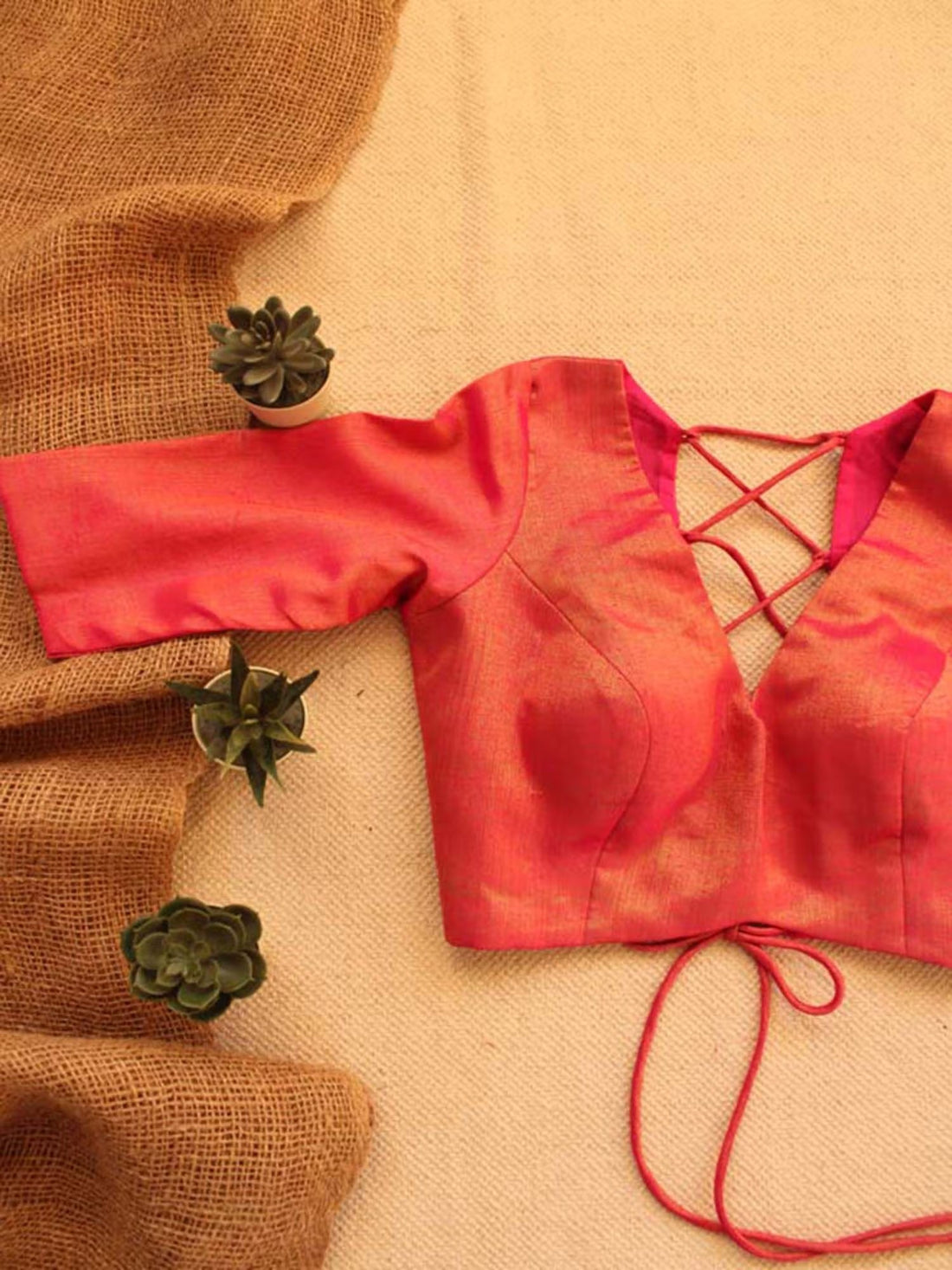 Gulaabi Pink Cotton Backless V-Neck Blouse