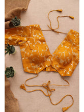 Yellow Silk Brocade V-Neck Blouse Backless