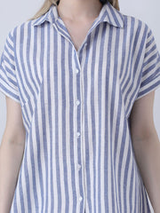 Blue Striped Linen Loose Shirt