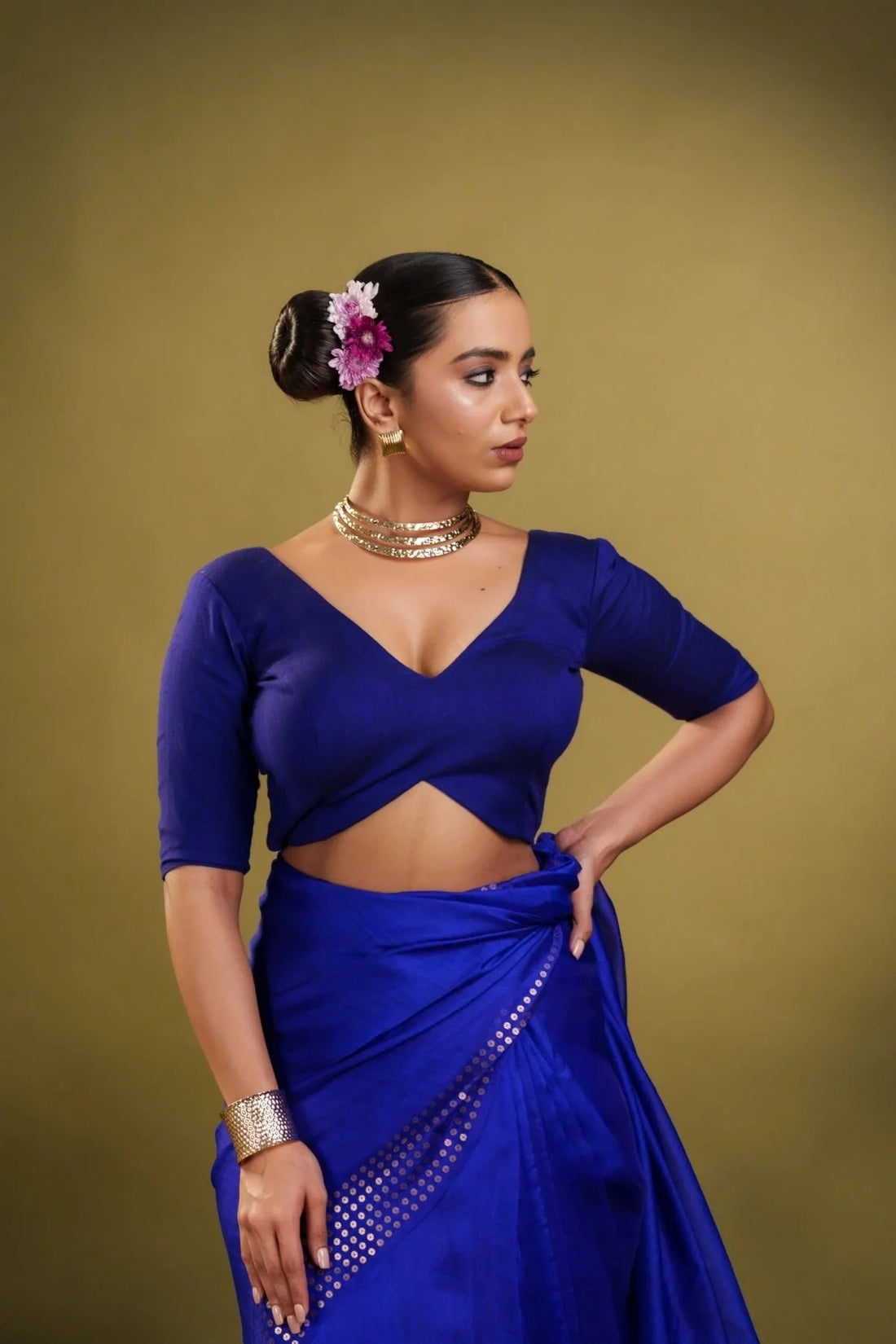 Blue Blouse Shadow Padded Cotton Blouse