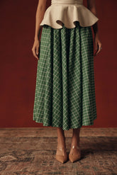 Green Cotton Poplin Grid Skirt