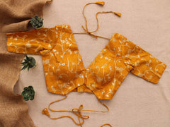 Yellow Silk Brocade V-Neck Blouse Backless