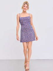 Polyester Sequin Cut-Out Ruched Mini Dress