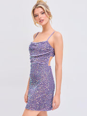 Polyester Sequin Cut-Out Ruched Mini Dress