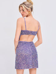 Polyester Sequin Cut-Out Ruched Mini Dress