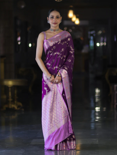 Royal Purple Banarasi Handloom Tissue Saree with Butti Design & Sthiched Blouse