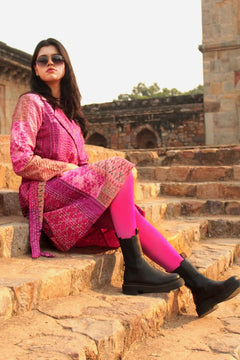 Patola Silk Kantha Patchwork Trench Coat