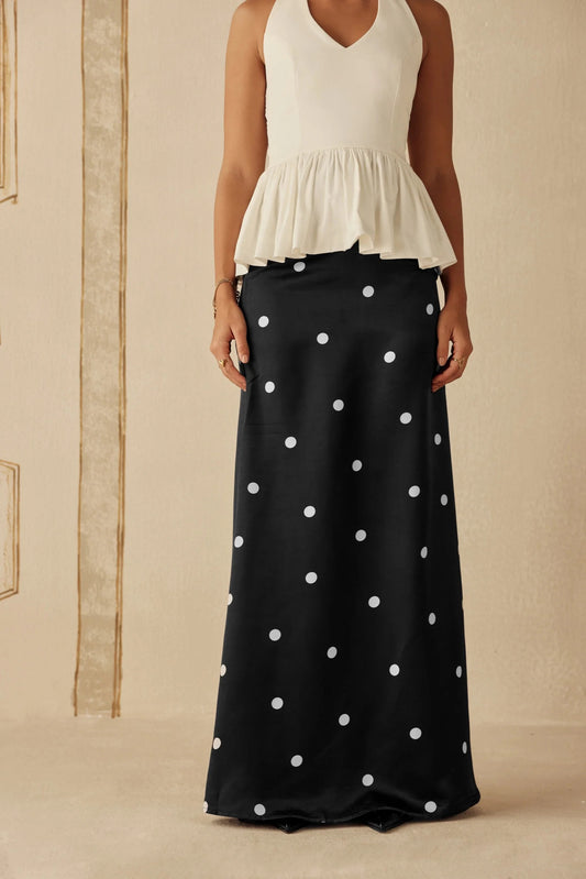 Black Hammer Satin Polka Dot Skirt