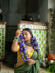 Festive Green Cotton Tassel Saree