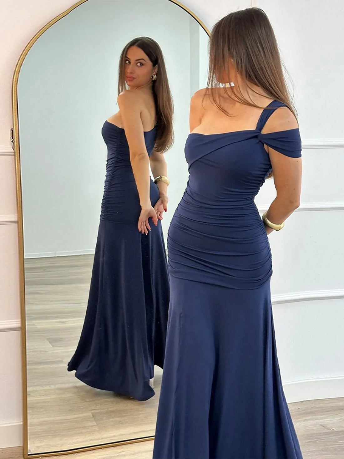 Navy Flat Jersey Knotted Cocktail Dress
