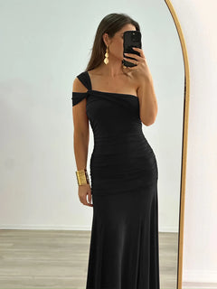 Navy Flat Jersey Knotted Cocktail Dress