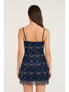 Black Sequin Geometric Tassel Mini Dress